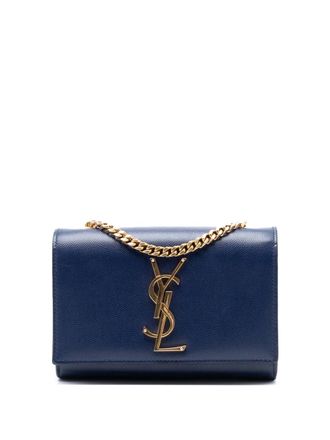 Saint Laurent Borsa a tracolla Kate in pelle Grain de Poudre piccola con monogramma 2013-2025 - Blu