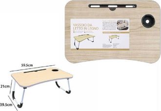 Trade Shop Trade Shop - Vassoio Scrivania Pieghevole Tavolino Da Pc Slot Tablet Tazza Legno Chiaro 71364