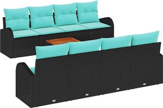 vidaXL Conjunto De Sof&aacute;s De Jard&iacute;n 9 Uds. Negro Y Turquesa Vidaxl