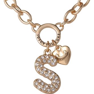 Juicy Couture Bubble Letter Necklace for Women with Clear Stones 18+2, Chunky Initial Necklace Gold-Tone in Letter S at Nordstrom