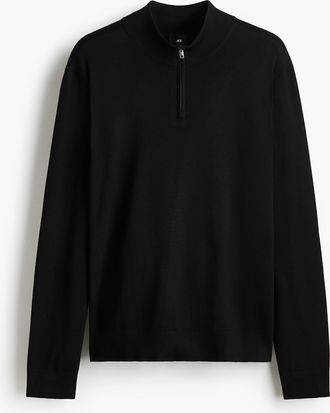 H&M Pullover mit kurzem Zipper in Regular Fit - Schwarz