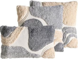 Beliani Conjunto De 3 Cojines Decorativos De Algod&oacute;n Con Dise&ntilde;o Capiton&eacute; 45/30 X 45/50 Cm Beige/gris Alstonia