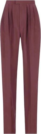 Saint Laurent Broek van zijden habotai - Dames - Straight fit broeken - Rood - S - Leer - Broeken