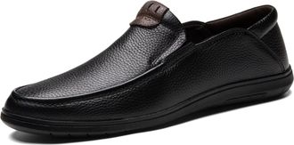 Generic Formal Dress Shoes for Men Lace Up Apron Round Toe Leather Block Heel Non Slip Rubber Sole Slip Resistant Low Top Prom(Slip on Black,8.5 UK)