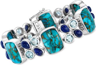 Ross-Simons Turquoise Bracelet With Lapis and Sky Blue Topaz in Sterling Silver