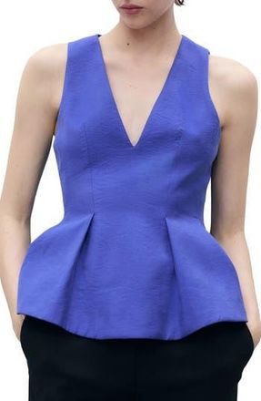 Mango Deep V-Neck Peplum Top in Blue at Nordstrom Rack, Size Small