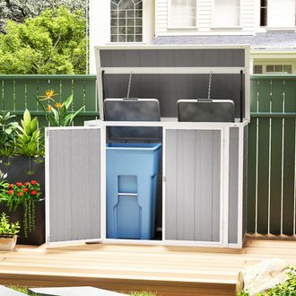 OUTSUNNY 4.7 x 2.5FT Lockable Garden Shed, Double Bin Storage Shed, Grey