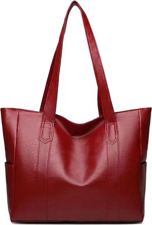 Generic Compatible For Large Bags Womens Versatile Simple Large-capacity Tote Shoulder Soft Leather(Red)