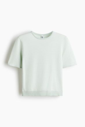 H&M T-Shirt aus Feinstrick - Weiss/Hellgr&uuml;n Gestreift