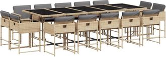 vidaXL Set Comedor De Jard&iacute;n Con Cojines 15 Pzas Rat&aacute;n Sint&eacute;tico Beige Vidaxl