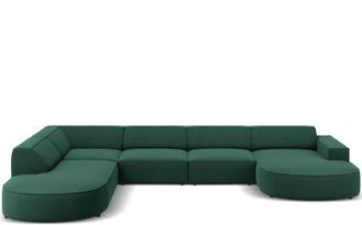 BLOOMINGLOFT Grosses 7-Sitzer Design Panoramasofa Jodie Ii mit lange Seite links - Strukturstoff