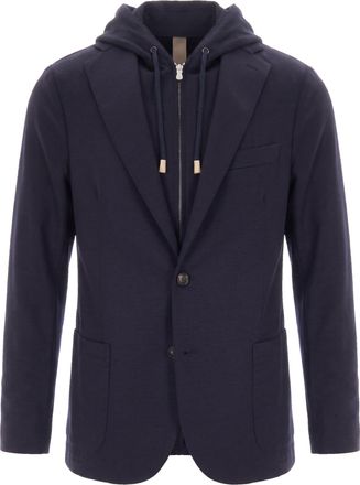 Eleventy Single-Breasted Hooded Wool-Blend Blazer