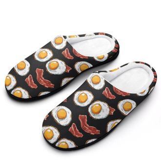 Generic Fried Eggs Bacon Womens Slippers Warm House Slippers Indoor House Shoes with Anti-Skid Rubber Sole