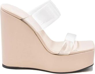 Giuseppe Zanotti Sandalen met plateauzool en blokhak met open teen - Dames - Sleehakken - Beige - 37 EU - Leer - Schoenen