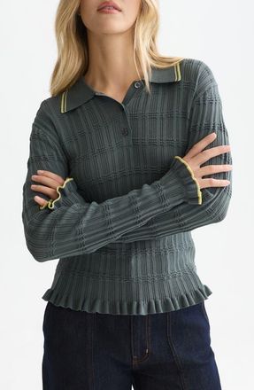 Scotch & Soda Ripple Stitch Polo Sweater in Balsam Green at Nordstrom, Size X-Large