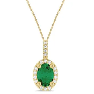 Allurez Oval Lab Emerald & Diamond Halo Pendant Necklace 14K in 0.76Ct/yellow Gold at Nordstrom, Size 18