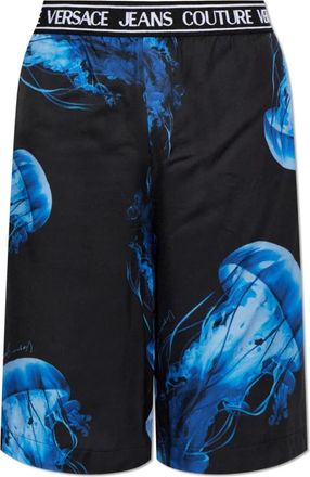 Versace Jeans Couture Printed Twill Viscose Shorts - Heren - Korte Broeken - Zwart - XL - Polyester - Korte Broeken