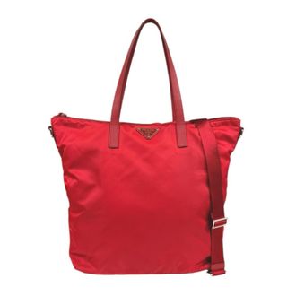 Prada Red Color Nylon Handbag Tote Bag (Pre-Owned)