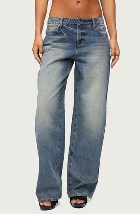 Edikted Heidie Low Rise Baggy Jeans in Blue-Vintage-Washed at Nordstrom, Size X-Small