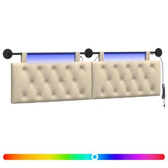 vidaXL Cabecero Colgante Con Luz Led Crema Tela Vidaxl