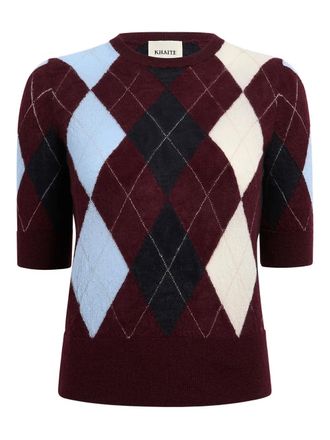 Khaite diamond-pattern short-sleeve top - women - Mohair/Cashmere - L - Red