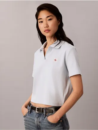 Calvin Klein Jeans Calvin Klein Womens Woven Monologo Polo Shirt - Blue - XL