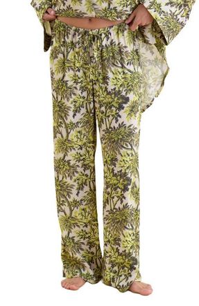 Papinelle Sleepwear x Karen Walker Canopy Wide Leg Pajama Pants in Citronelle at Nordstrom, Size Small