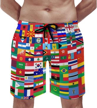 Generic World Country Flag Pattern Mens Swim Shorts & Trunks Mesh Liner Beach Board Quick Dry Beachwear XS