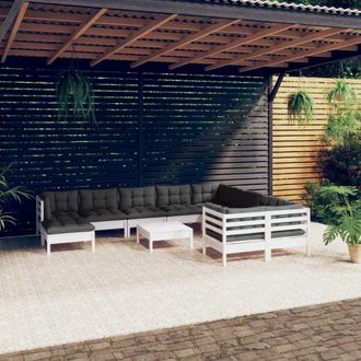 vidaXL Muebles De Jard&iacute;n 11 Pzas Cojines Blanco Madera De Pino Vidaxl