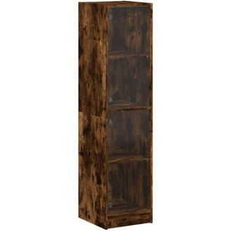 vidaXL Highboard with Glass Doors Smoked Oak 35x37x142 cm Vidaxl