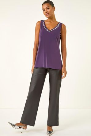 Roman Embellished V-Neck Stretch Vest Top