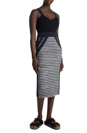 St. John Bicolor Mixed Knit Midi Dress in Black/Ivory Multi at Nordstrom, Size 10