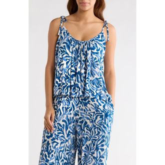 Elan Tie Strap Flowy Cover-Up Top in Blue Carolina at Nordstrom, Size X-Large