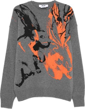 Msgm Grijze Wollen Trui Aw 25 - Heren - Ronde hals truien - Grijs - L - Wol - Truien & Vesten
