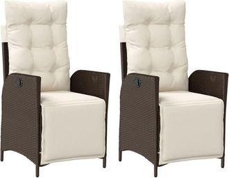vidaXL Vidaxl - Sillones Reclinables Jard&iacute;n Y Reposapi&eacute;s 2 Uds Rat&aacute;n Pe Marr&oacute;n