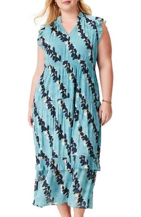 Nic+Zoe Rolling Reef Ruffle Trim Maxi Dress in Aqua Multi at Nordstrom, Size 3 X