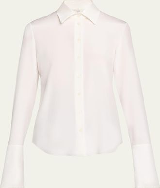 Lafayette 148 New York Lace-Trim Organic Silk Georgette Blouse