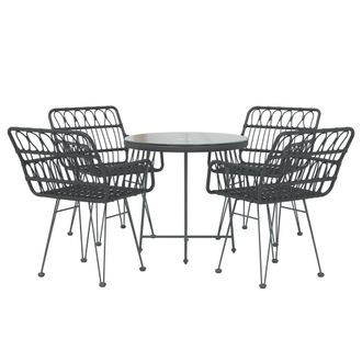 vidaXL Vidaxl - Juego De Comedor De Jard&iacute;n 5 Piezas Rat&aacute;n Sint&eacute;tico Negro