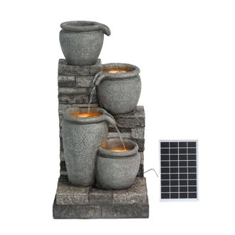 Teamson Home 30.7 4-Tier Cascading Bowl Solar Powered Water Fountain for Outdoor Living Spaces in Grey