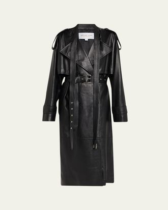 Michael Kors Plonge Leather Belted Trench Coat