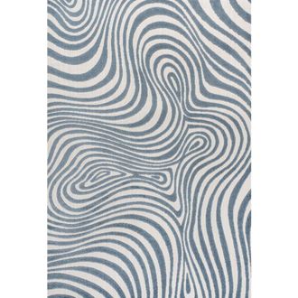 Jonathan Y Designs Maribo High-Low Abstract Groovy Striped Indoor/Outdoor Area Rug in Dark Blue/cream at Nordstrom, Size 4Ft 0In X 6Ft 0In