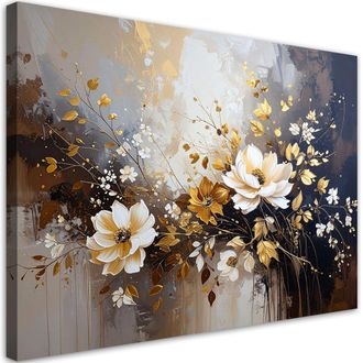 Feeby Cuadro Sobre Lienzo Flores Blancas De Plantas Sobre Fondo Beige 100x70