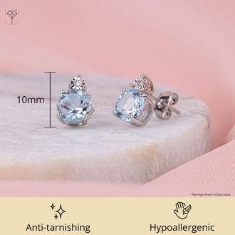 MAX + STONE 925 Sterling Silver 7mm Gemstone and Diamond Accent Halo Round Stud Earrings