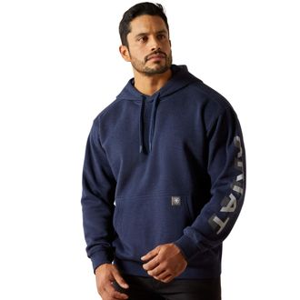 Ariat Mens Rebar Lightweight Logo Hoodie Long Sleeve in Navy Heather Alloy, Size 2X-Large, by Ariat
