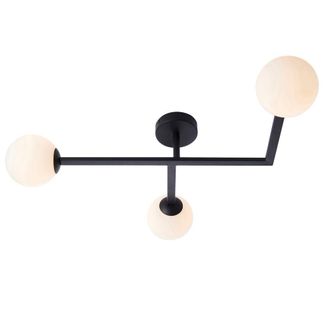 Loops Matt Black Semi Fush Bathroom Ceiling Light & Opal Glass Shade - 3 Bulb Fitting