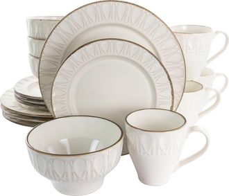 Gibson Home Golden Halo 16 Piece Stoneware Dinnerware Set in White at Nordstrom