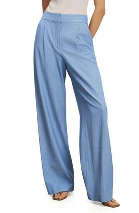 Veronica Beard Heyser Pinstripe Pleated Wide Leg Pants in Blue Jay Dove at Nordstrom, Size 12