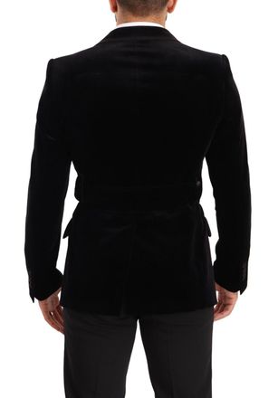 Dolce & Gabbana Mens Black Velvet Single Breasted One Button Blazer Cotton Clothing