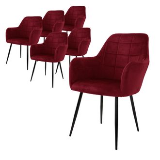 ECD Germany Ecd Germany - Juego De 6 Sillas De Comedor Con Respaldo Y Reposabrazos Asiento De Terciopelo Granate N&oacute;rdico Con Patas De Metal Asiento De Cocina Sala