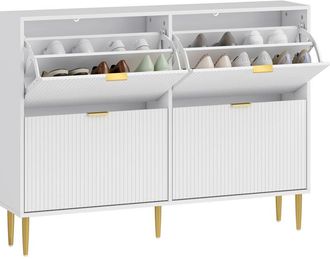 HOMCOM Slim Shoe Storage Cabinet with 4 Flip Drawers for Hallway, White - Homcom